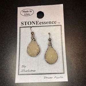 NWT White Druse Agate and Sterling Silver Earrings